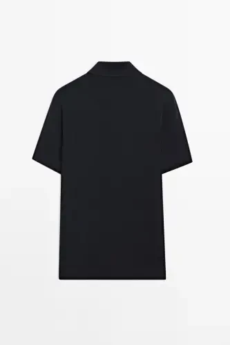 Cotton knit checkered polo collar t-shirt-DARK NAVY - 6