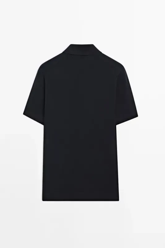 Cotton knit checkered polo collar t-shirt-DARK NAVY - 6