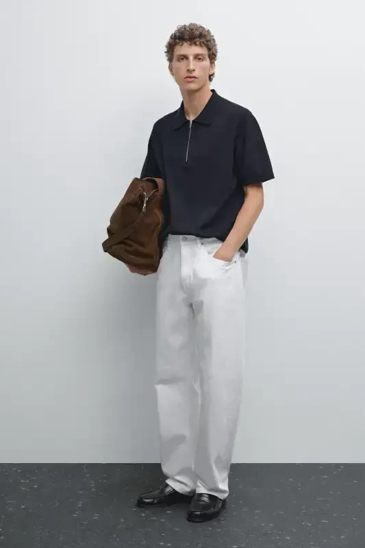 Cotton knit checkered polo collar t-shirt-DARK NAVY - 7