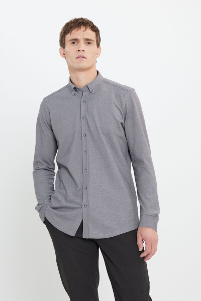 Cotton Knit Slim Fit Narrow Cut Button-Down Collar Open - 4