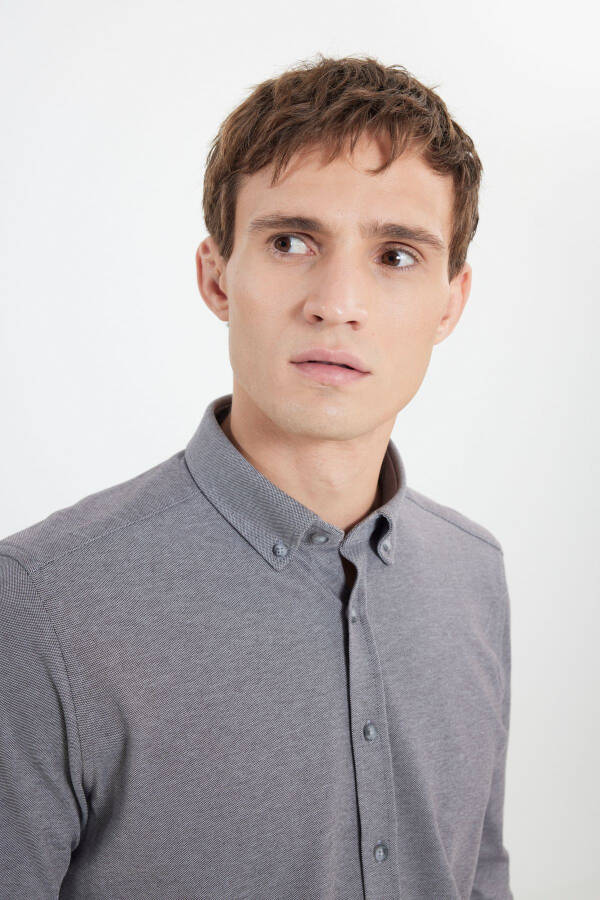 Cotton Knit Slim Fit Narrow Cut Button-Down Collar Open - 5