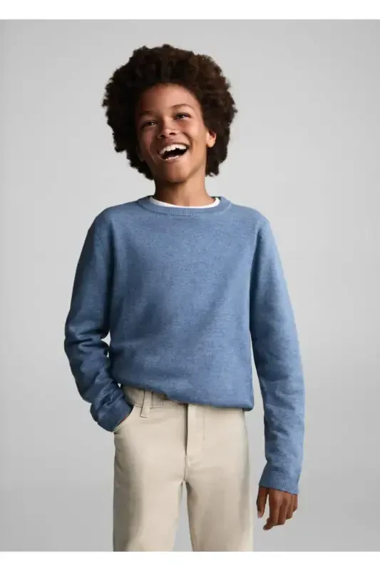 Cotton Knit Sweater - Blue - MANGO KIDS