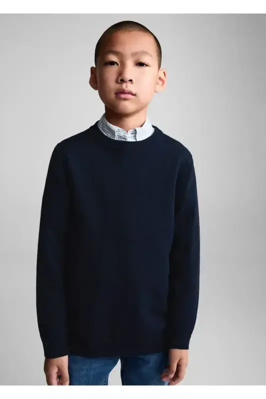 Cotton Knit Sweater-Navy - MANGO KIDS