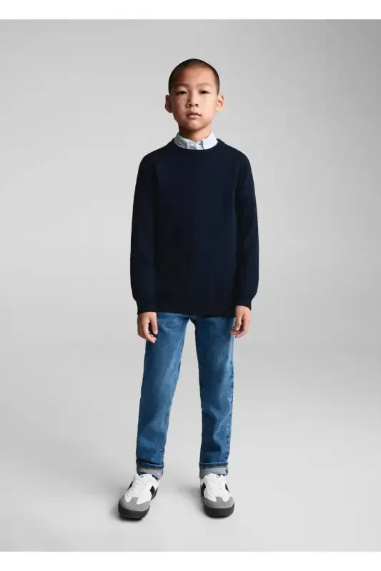 Cotton Knit Sweater-Navy - 2