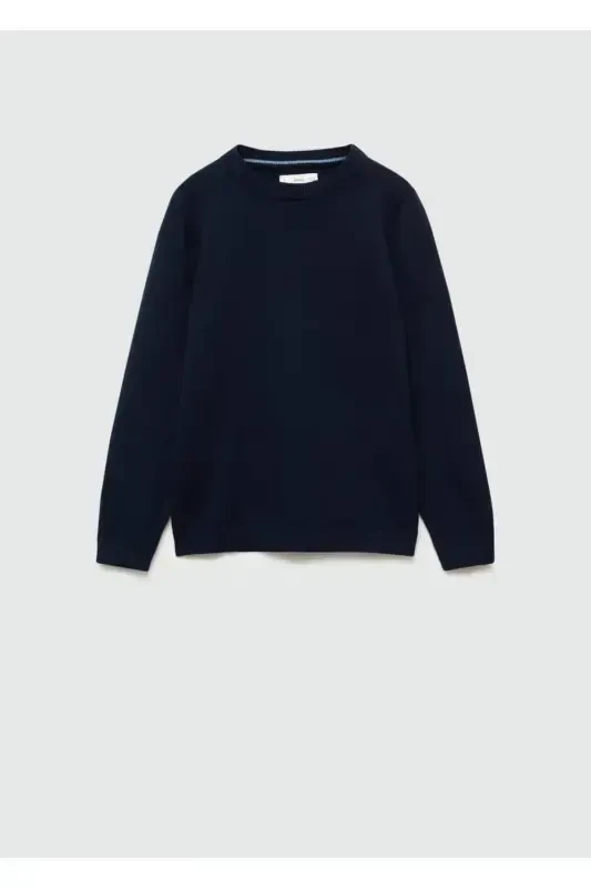 Cotton Knit Sweater-Navy - 3
