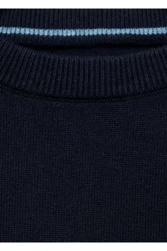Cotton Knit Sweater-Navy - 5