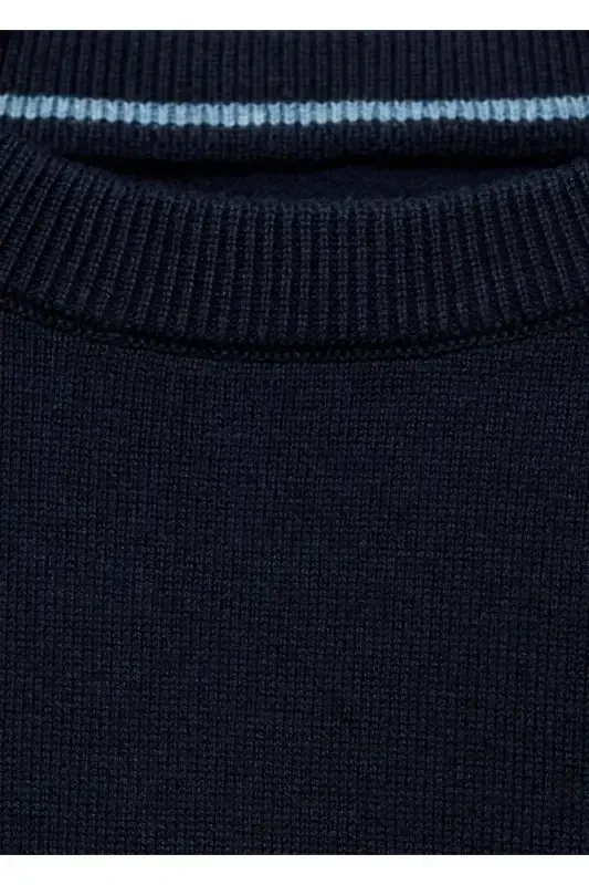 Cotton Knit Sweater-Navy - 5