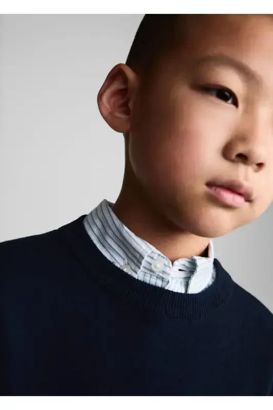 Cotton Knit Sweater-Navy - 7