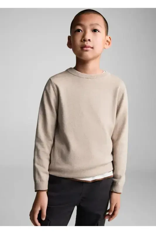 Cotton Knit Sweater-Sand Beige - MANGO KIDS