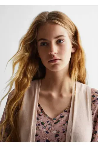 Cotton Knit Vest-Sand Beige - 4