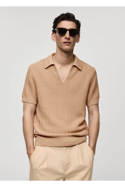 Cotton Knitted Pattern Polo Shirt - MANGO MAN