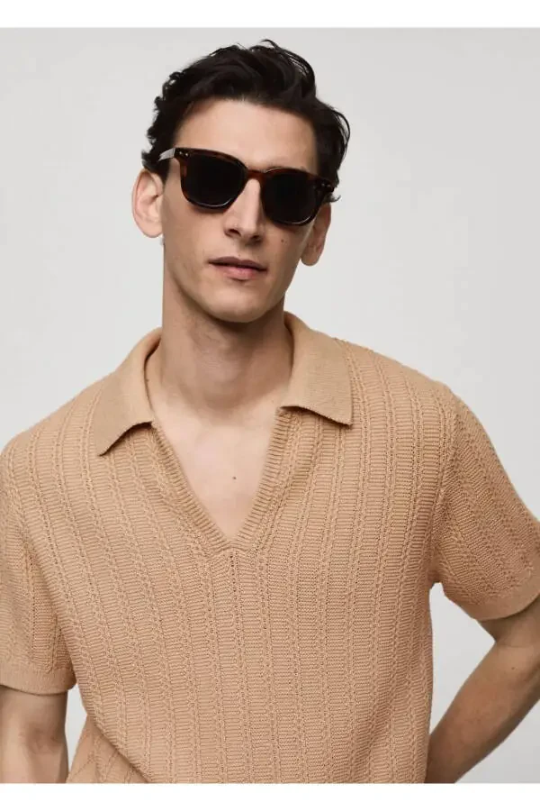 Cotton Knitted Pattern Polo Shirt - 8