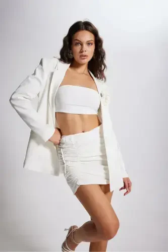 Cotton-Lined Mini Linen Cottony Skirt White - 6