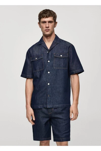 Cotton linen denim shirt - MANGO MAN