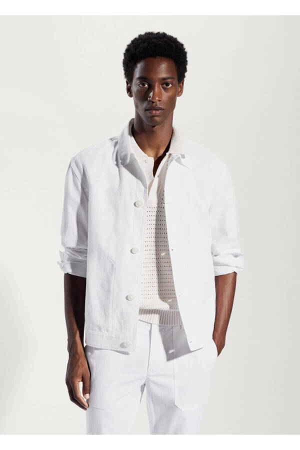 Cotton Linen Jacket with Pockets - 1