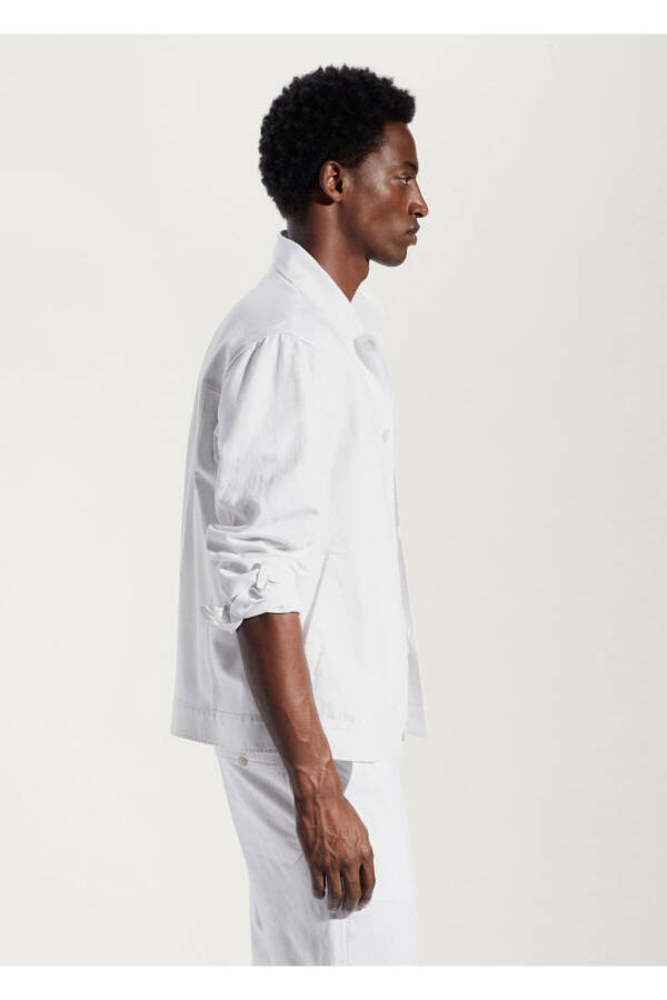 Cotton Linen Jacket with Pockets - 5