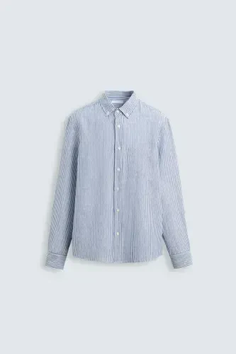 COTTON LINEN SHIRT-Blue/White - 1