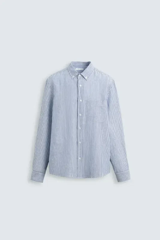 COTTON LINEN SHIRT-Blue/White - 1