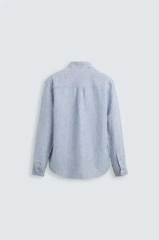 COTTON LINEN SHIRT-Blue/White - 2