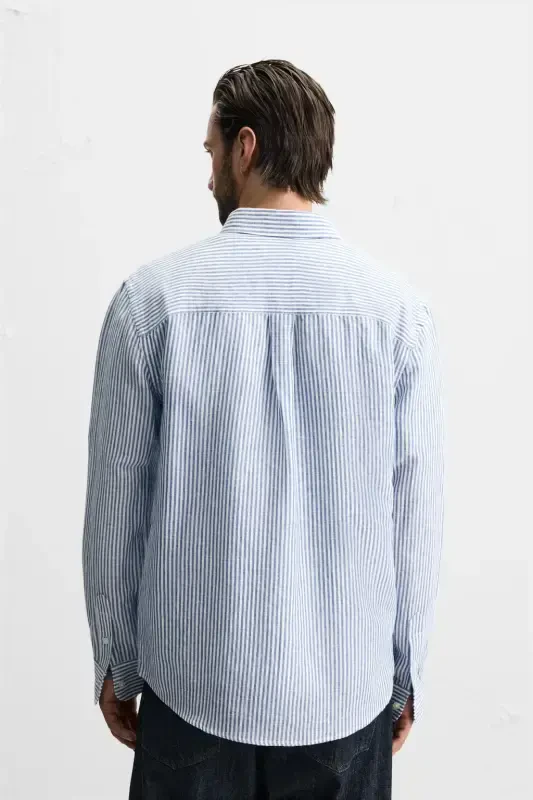 COTTON LINEN SHIRT-Blue/White - 5