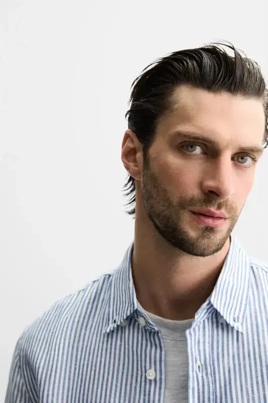 COTTON LINEN SHIRT-Blue/White - 8