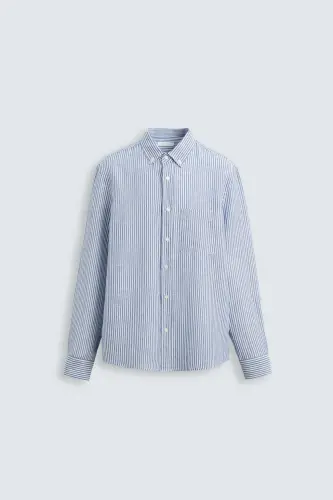 COTTON LINEN SHIRT-Blue/White - 1