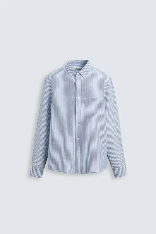 COTTON LINEN SHIRT-Blue/White - ZARA