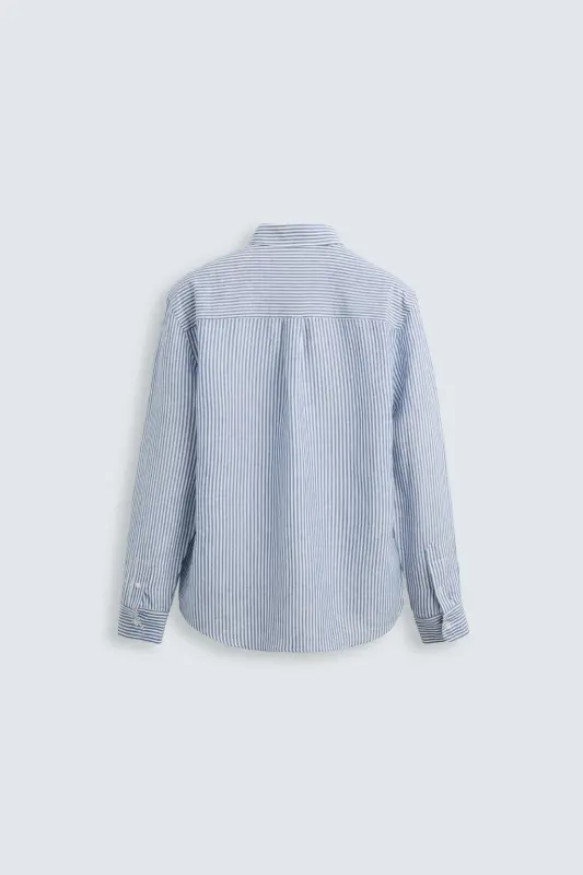 COTTON LINEN SHIRT-Blue/White - 2