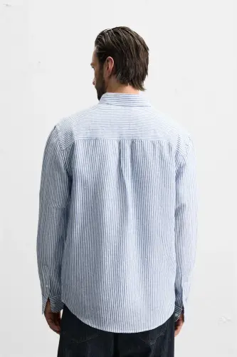 COTTON LINEN SHIRT-Blue/White - 5