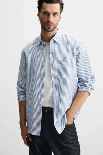 COTTON LINEN SHIRT-Blue/White - 7