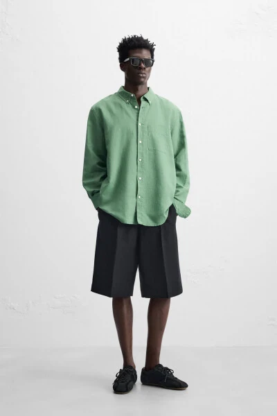 COTTON LINEN SHIRT-GREEN 