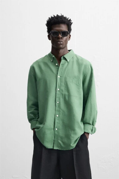 COTTON LINEN SHIRT-GREEN - MODAZONE (1)
