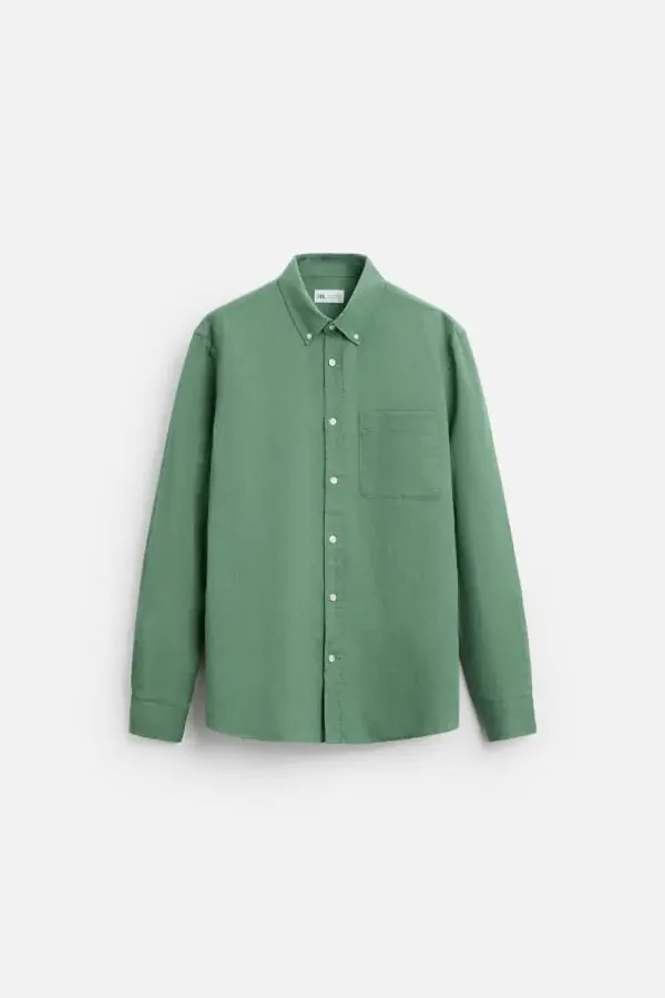 COTTON LINEN SHIRT-GREEN - 6