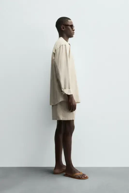 COTTON LINEN SHIRT-Light beige - 7