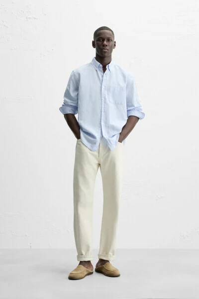 COTTON LINEN SHIRT - Sky blue 