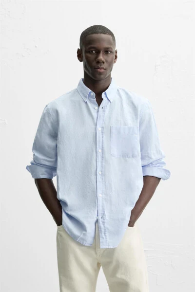COTTON LINEN SHIRT - Sky blue - MODAZONE (1)