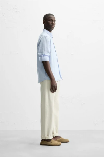 COTTON LINEN SHIRT - Sky blue - 4