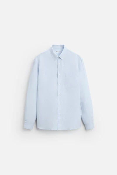 COTTON LINEN SHIRT - Sky blue - 5