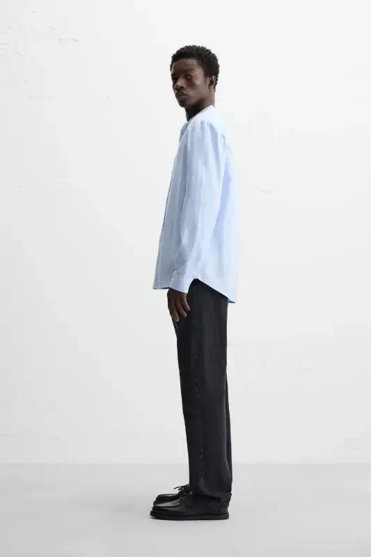 COTTON LINEN SHIRT-Sky blue - 2