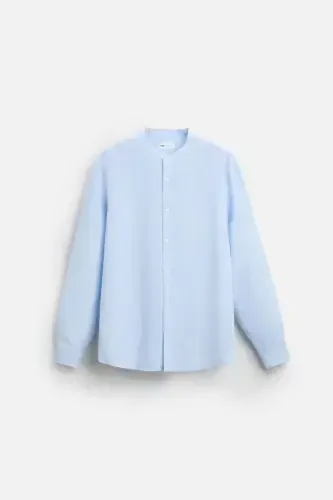 COTTON LINEN SHIRT-Sky blue - 4