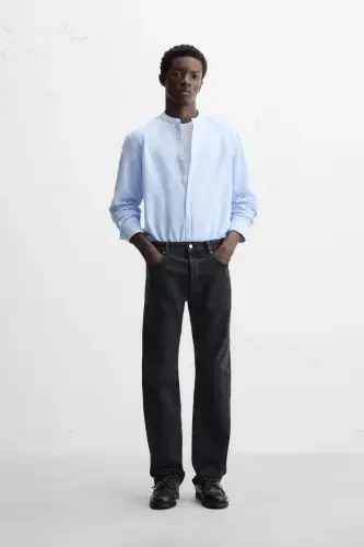 COTTON LINEN SHIRT-Sky blue - 7