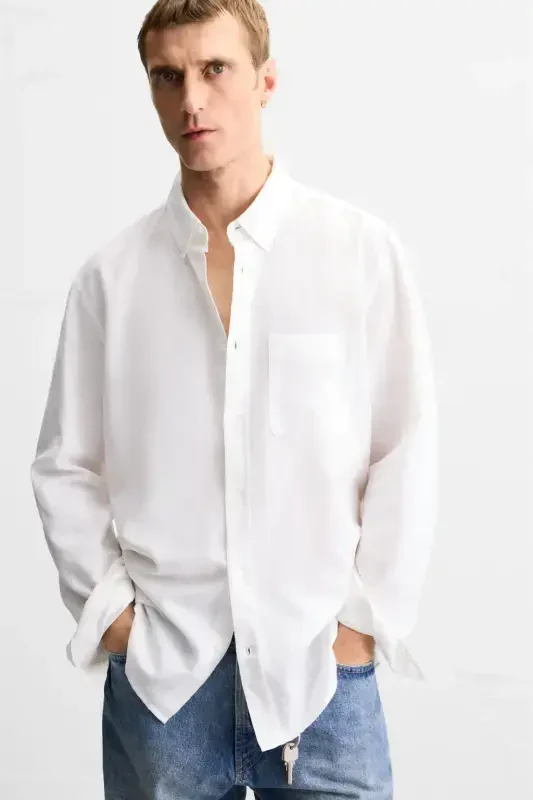 COTTON LINEN SHIRT - White - 5