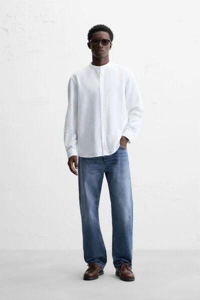 COTTON LINEN SHIRT-White - MODAZONE