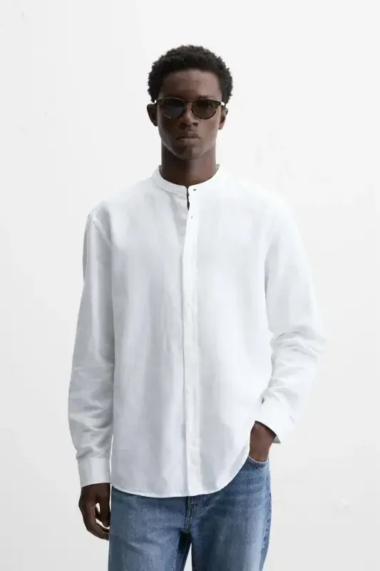 COTTON LINEN SHIRT-White - 2