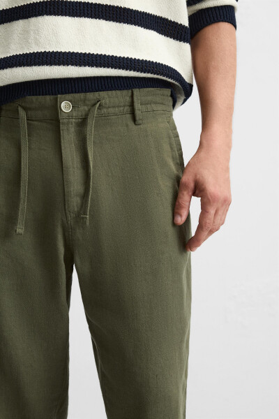 Cotton Linen Trousers - Olive Green - 23