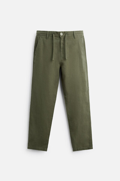 Cotton Linen Trousers - Olive Green - 24