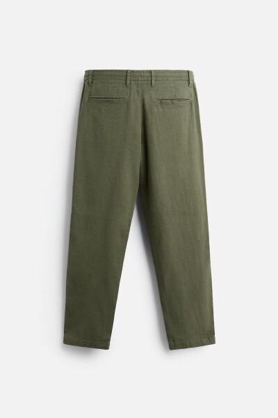 Cotton Linen Trousers - Olive Green - 25