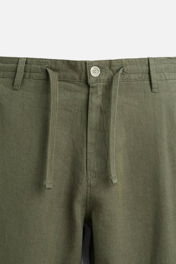 Cotton Linen Trousers - Olive Green - 26