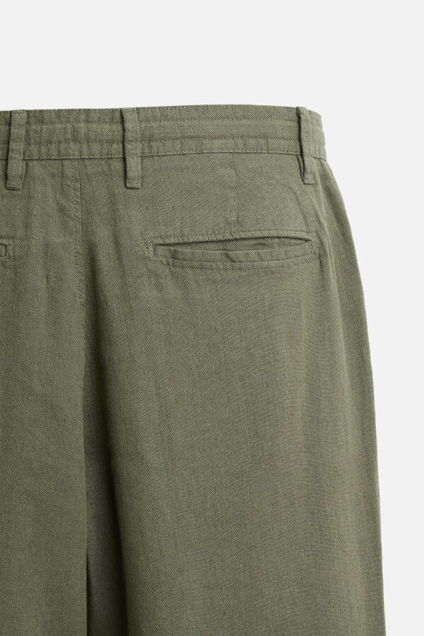 Cotton Linen Trousers - Olive Green - 27