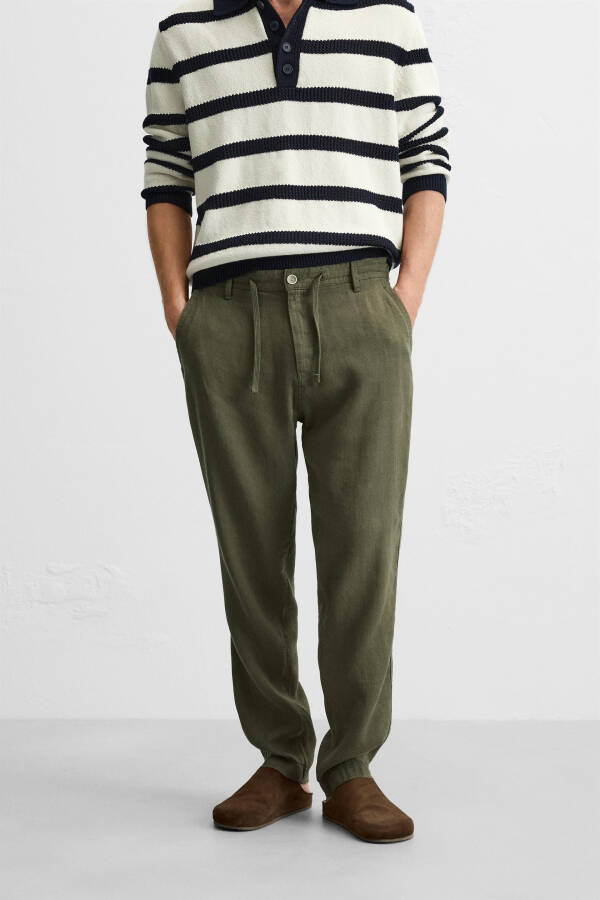 Cotton Linen Trousers - Olive Green - 11